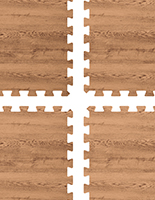 Foam wood floor tiles with brown wood print colorway