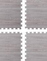 Foam wood floor tiles with grey wood print colorway
