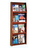 Red mahogany 4 tiered magazine rack literature wall with 19.5-inch wide shelving