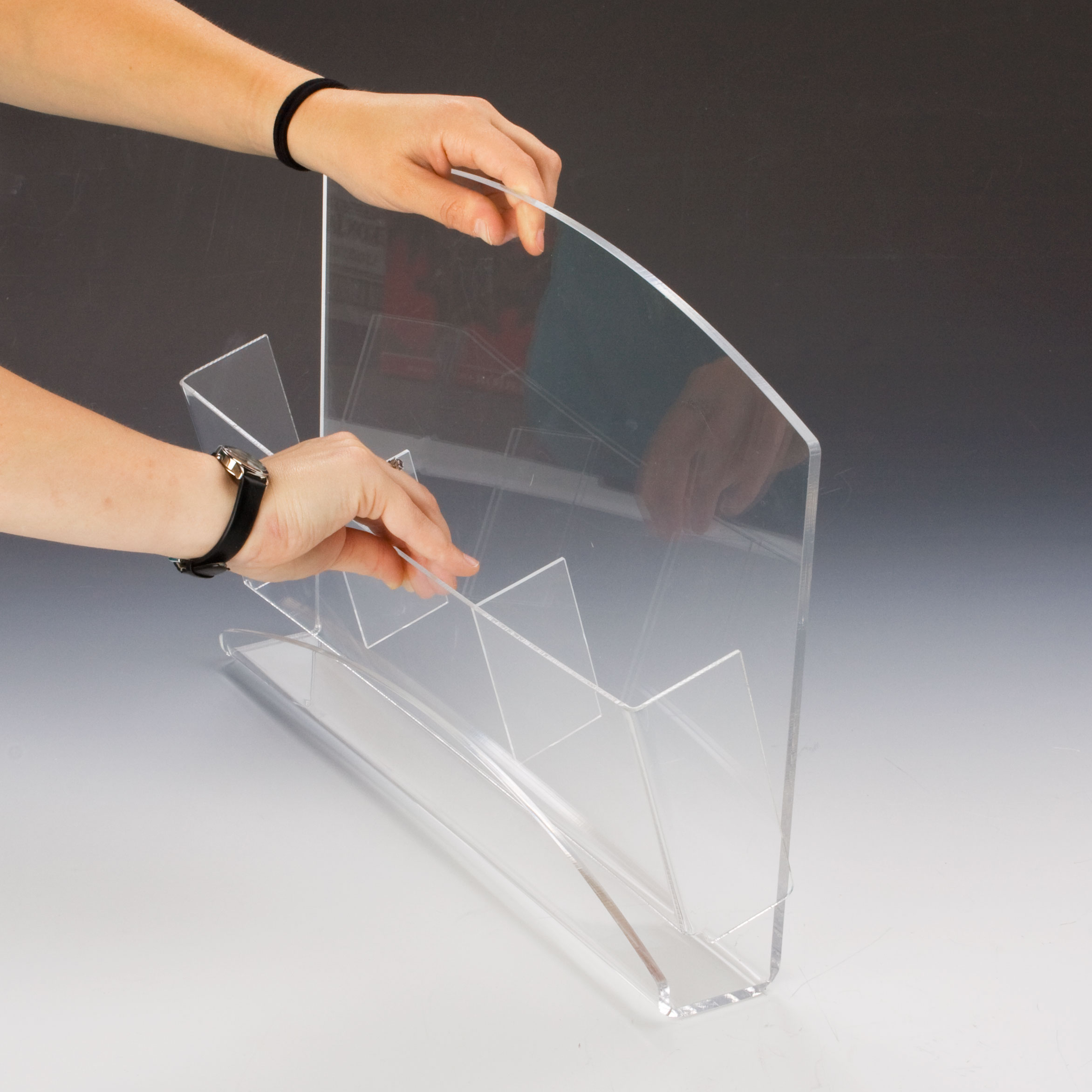 3-Tiered Metal Wall Literature Rack, 4"/8.5"w, 6-9 Pockets, Curved - Silver - Image 3