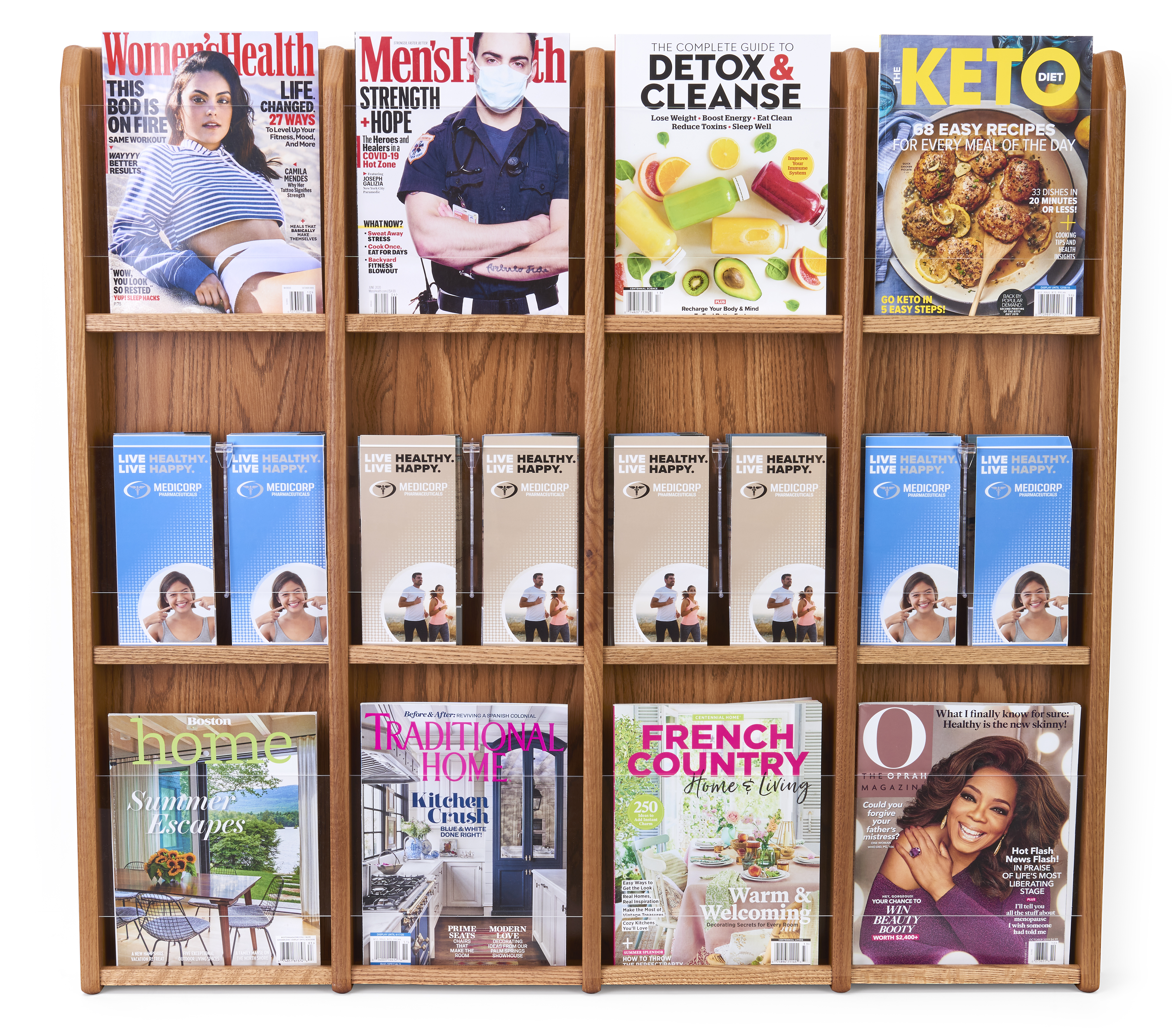 Wall Mount Brochure and Magazine Display Rack | Medium Oak Finish ...
