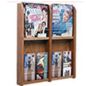 Flat wall magazine rack with 4 adjustable pockets made of medium finished oak wood