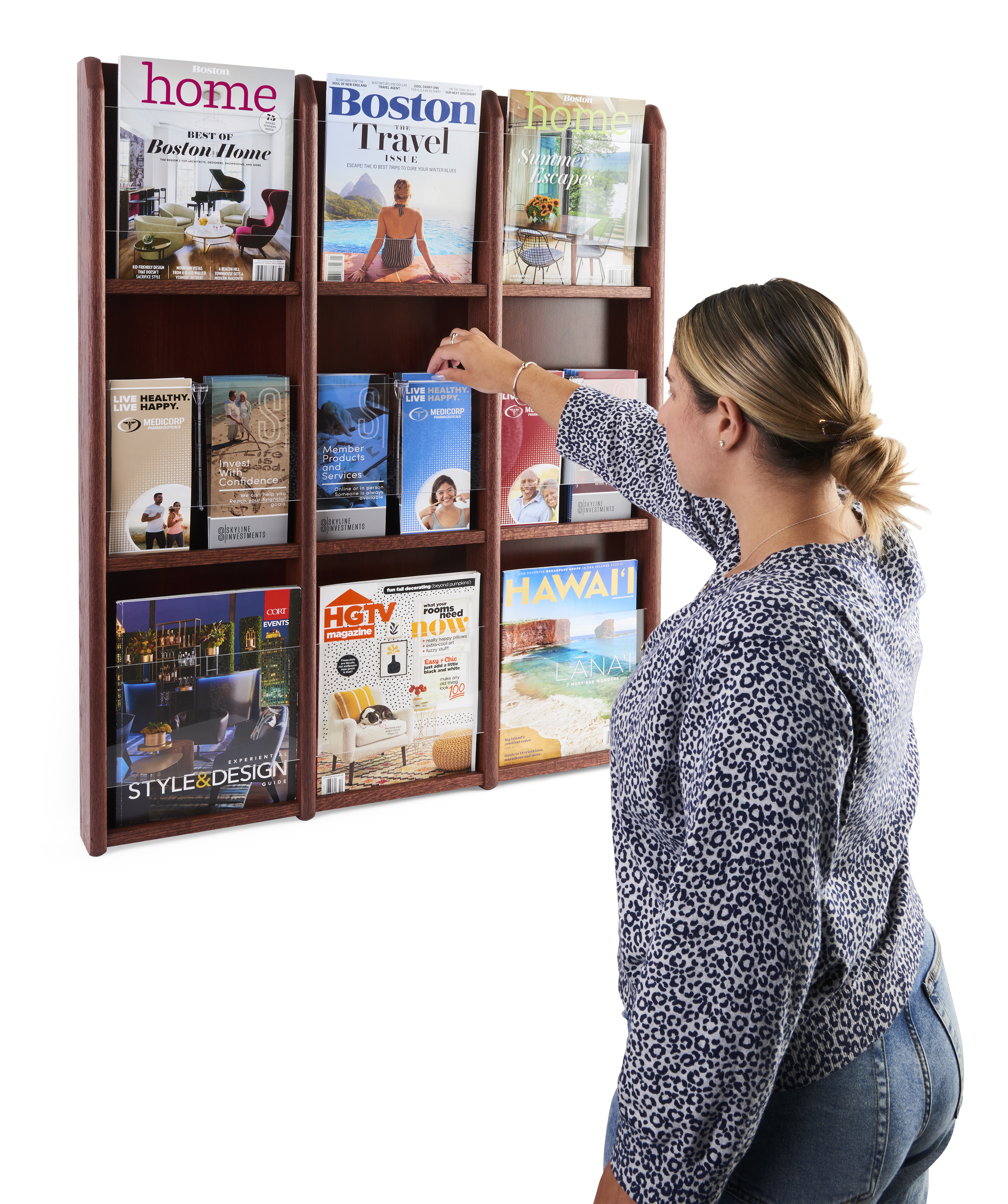 Magazine Rack For Storing Adjustable Magazine Rack | Mahogany Finish Holder for Periodicals ...