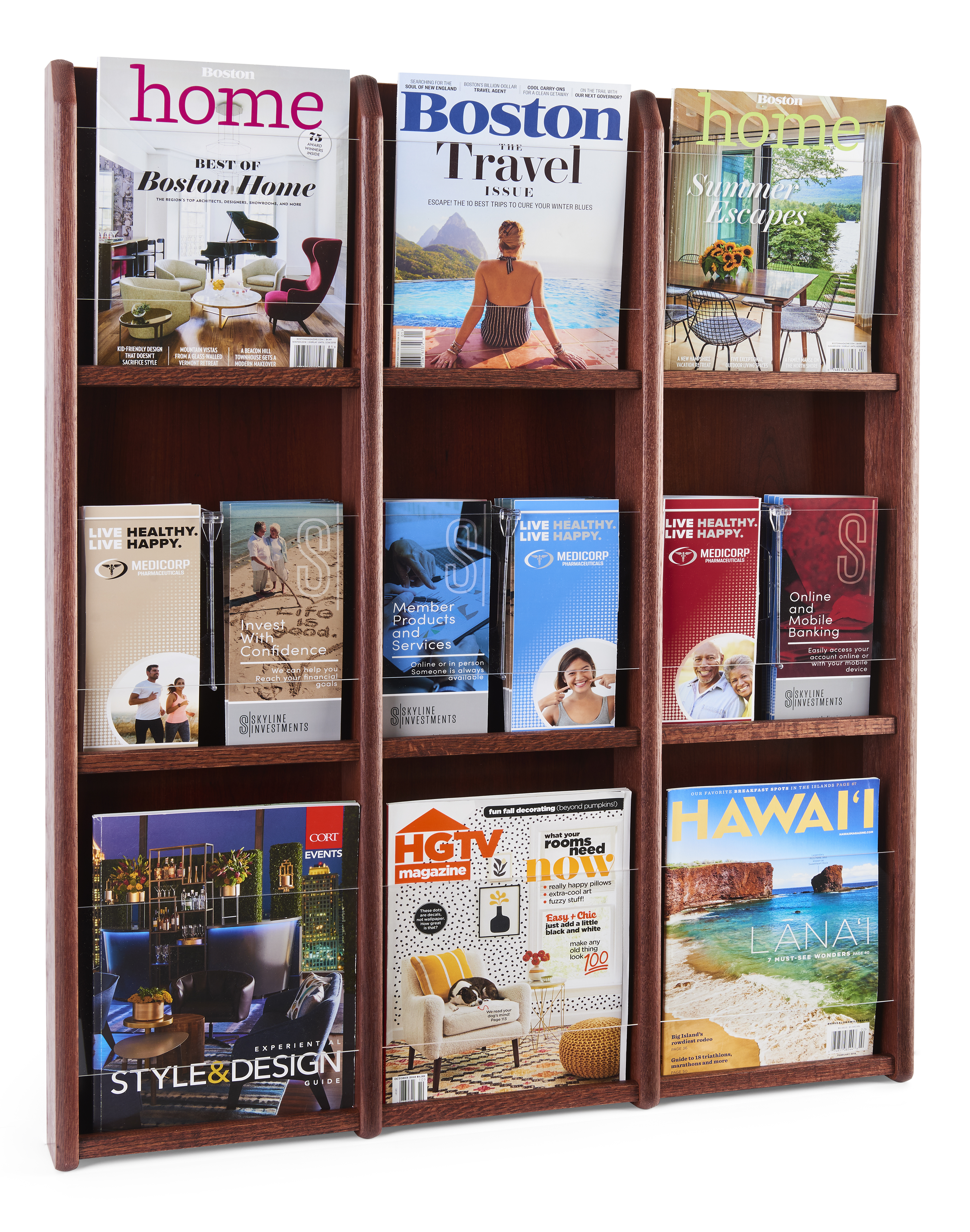 Check Out Magazine Racks Adjustable Magazine Rack | Mahogany Finish Holder for Periodicals ...