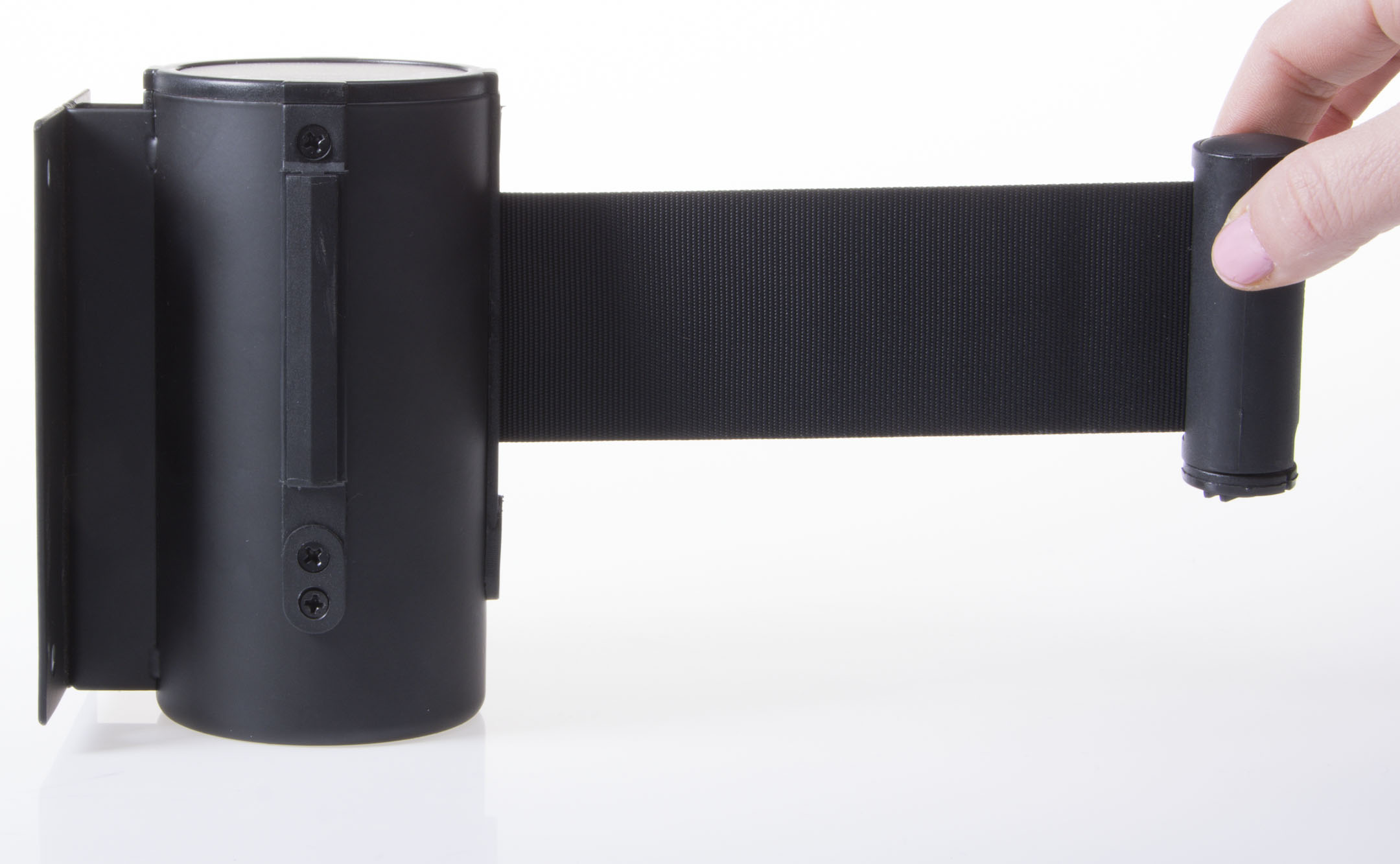 QueuePole.Economy Wall Mounted Retractable 7' Stanchion Belt - Black - Image 4