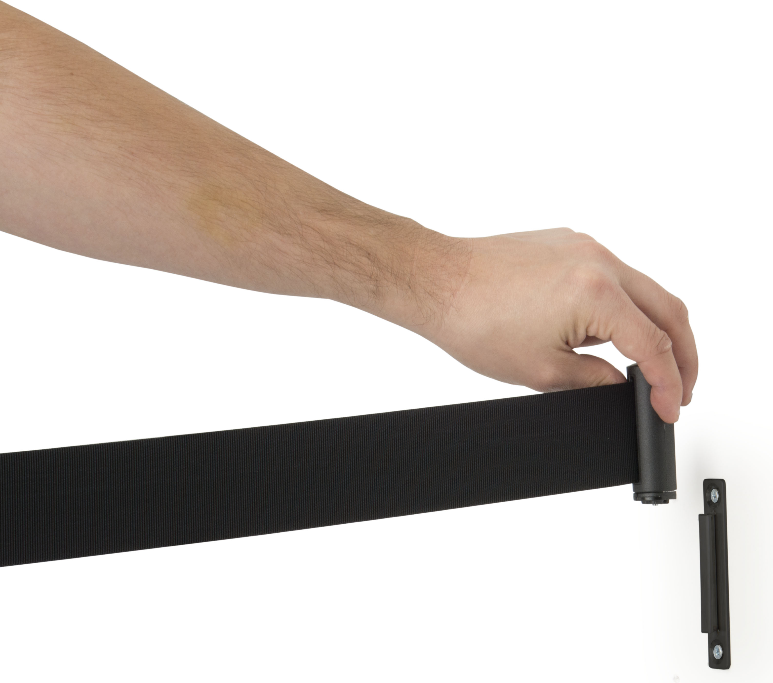 QueuePole.Economy Wall Mounted Retractable 7' Stanchion Belt - Black - Image 7