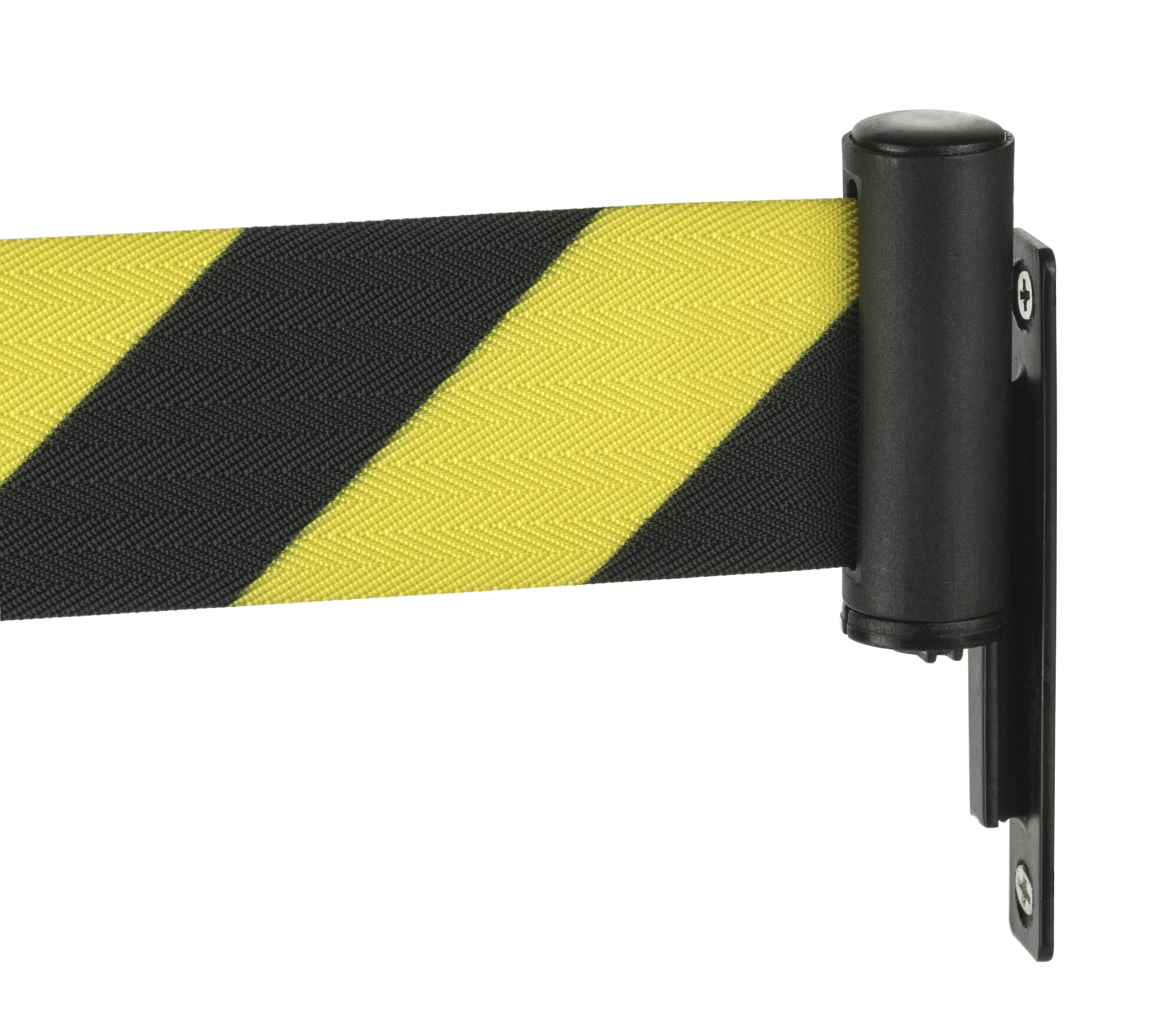 QueuePole.Economy Wall Mounted 8’ Stanchion Belt – Yellow & Black Diagonal Stripe - Image 6