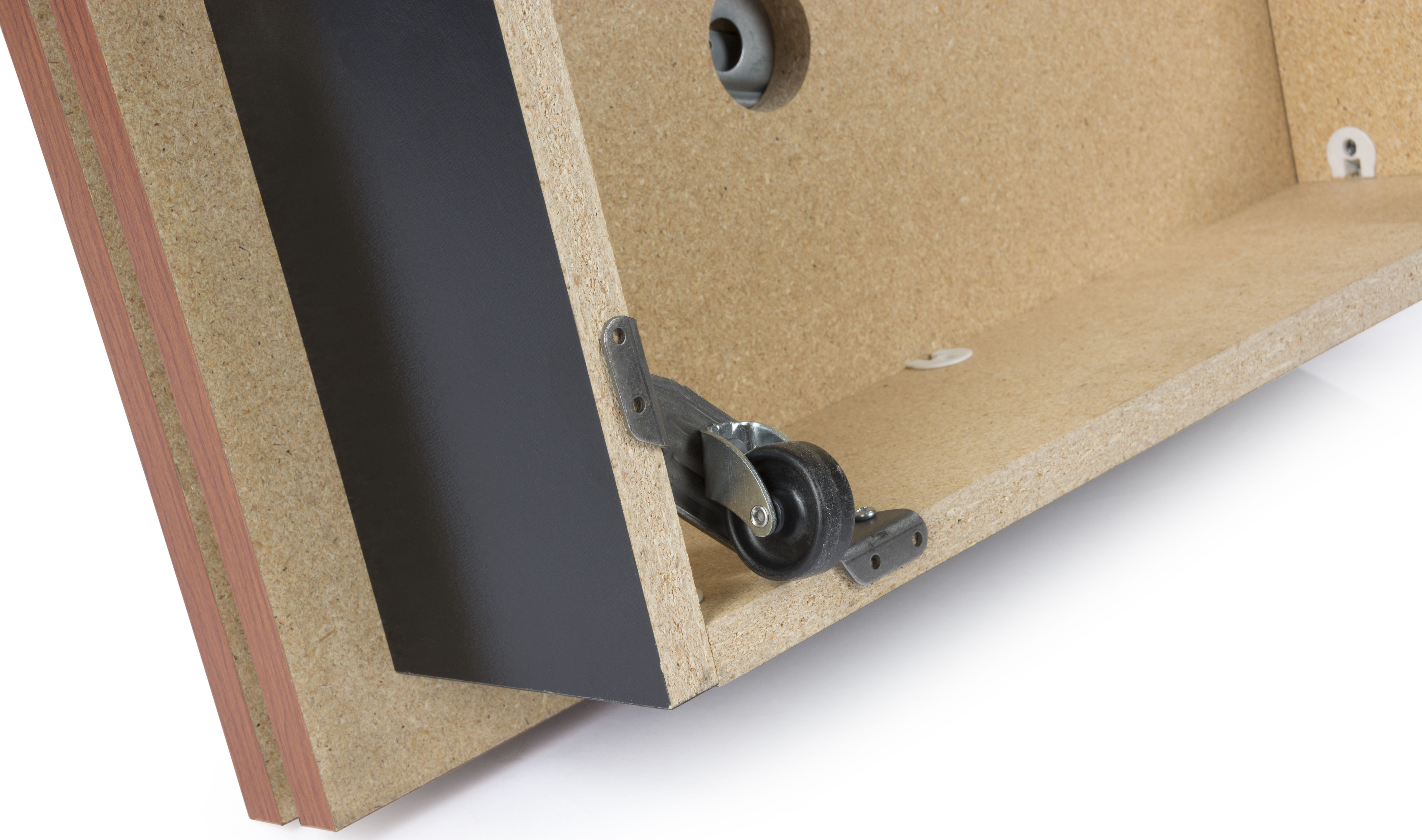 Slatwall Cube Fixture for Floor, 4 Sides, Rotating, Base Wheels - Cherry - Image 3