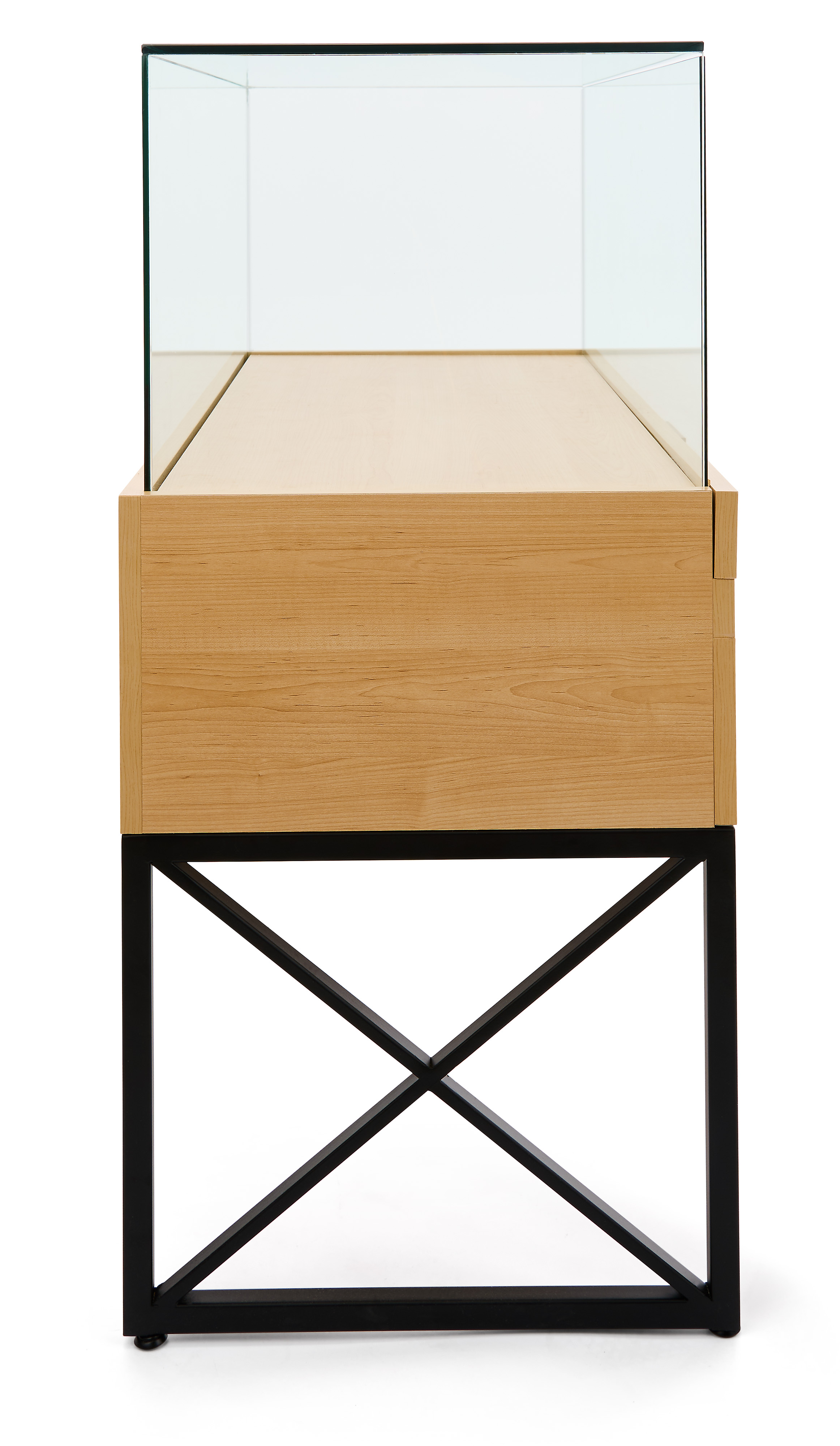 45" Glass Display Case with Locking Drawers, Frameless, Ships Assembled - Wood Grain - Image 3