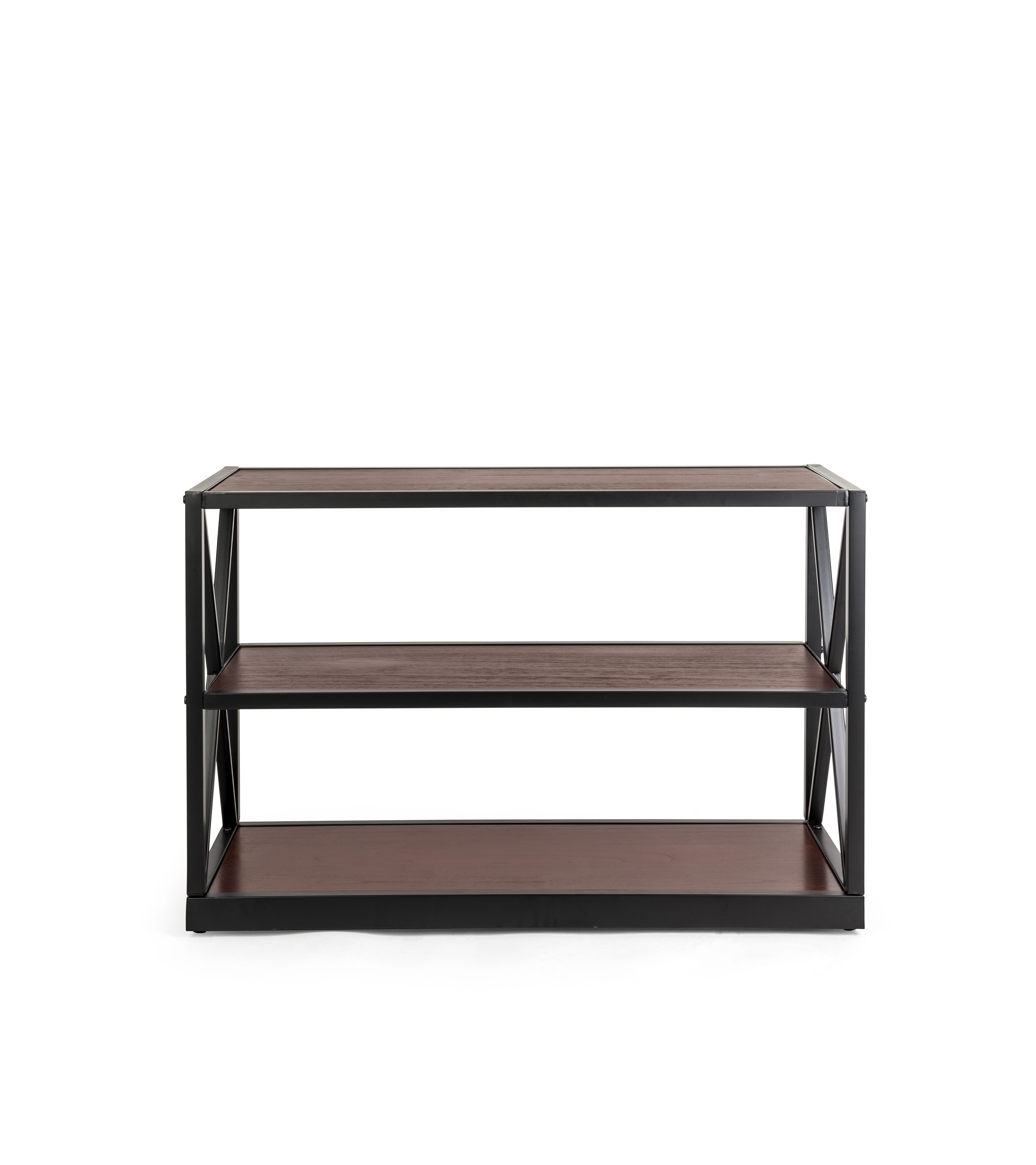 Steel Frame X-Sided Shelving Unit with 3 Solid Wood Tiers, Open Back - Dark Brown - Image 2