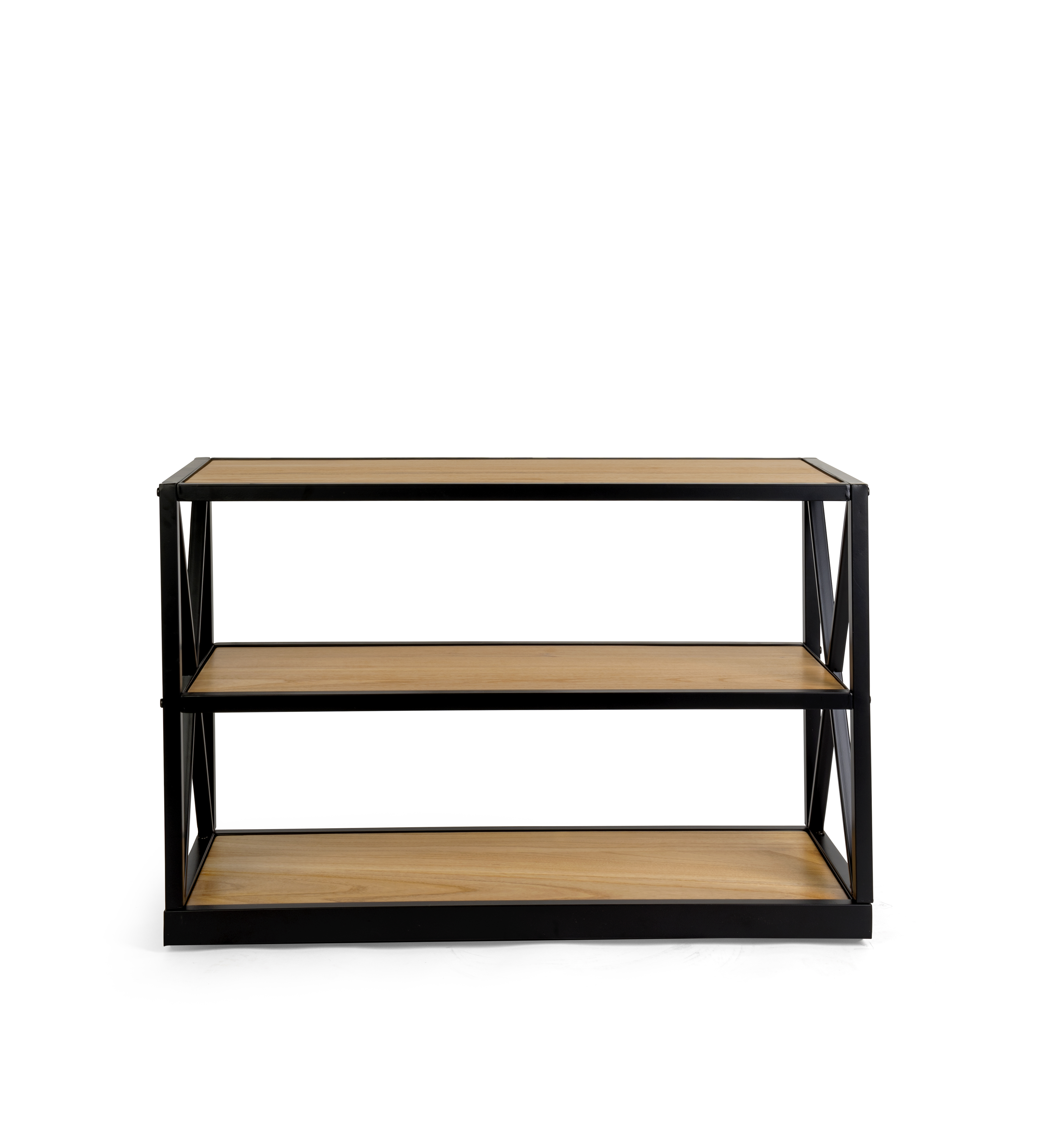 Steel Frame X-Sided Shelving Unit with 3 Solid Wood Tiers, Open Back - Natural - Image 2
