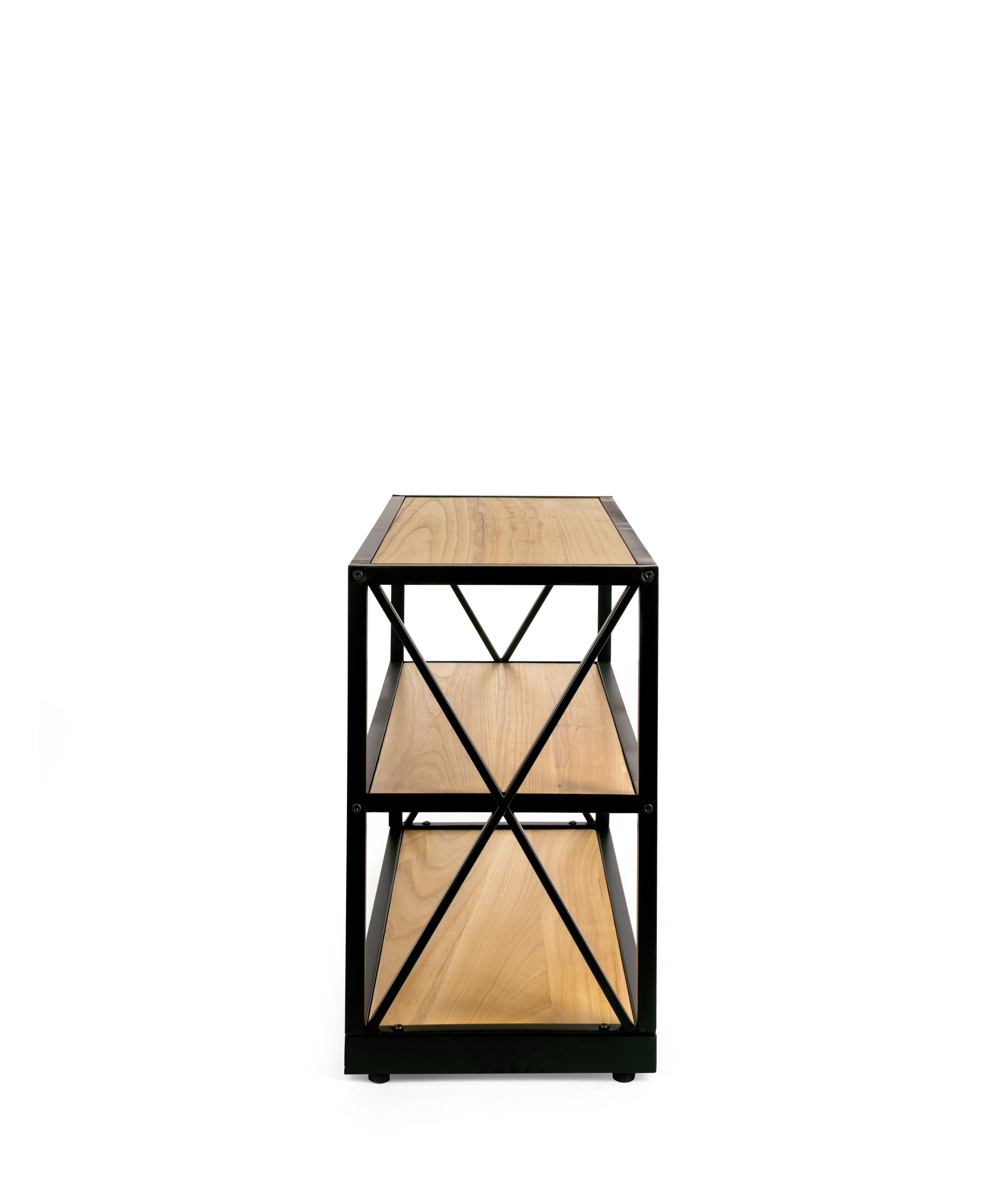 Steel Frame X-Sided Shelving Unit with 3 Solid Wood Tiers, Open Back - Natural - Image 3
