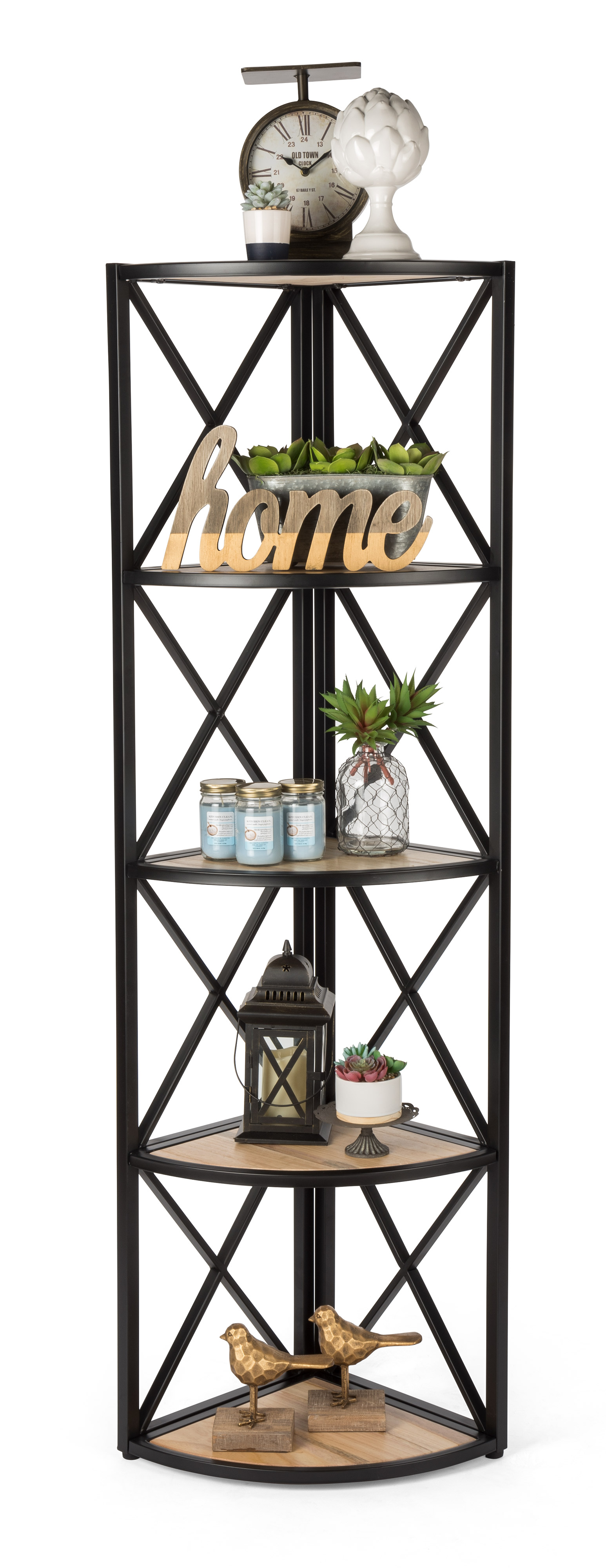 Ornate Display Rack 5-Shelf Rustic Corner Display Rack | Paulownia Wood | Displays2Go