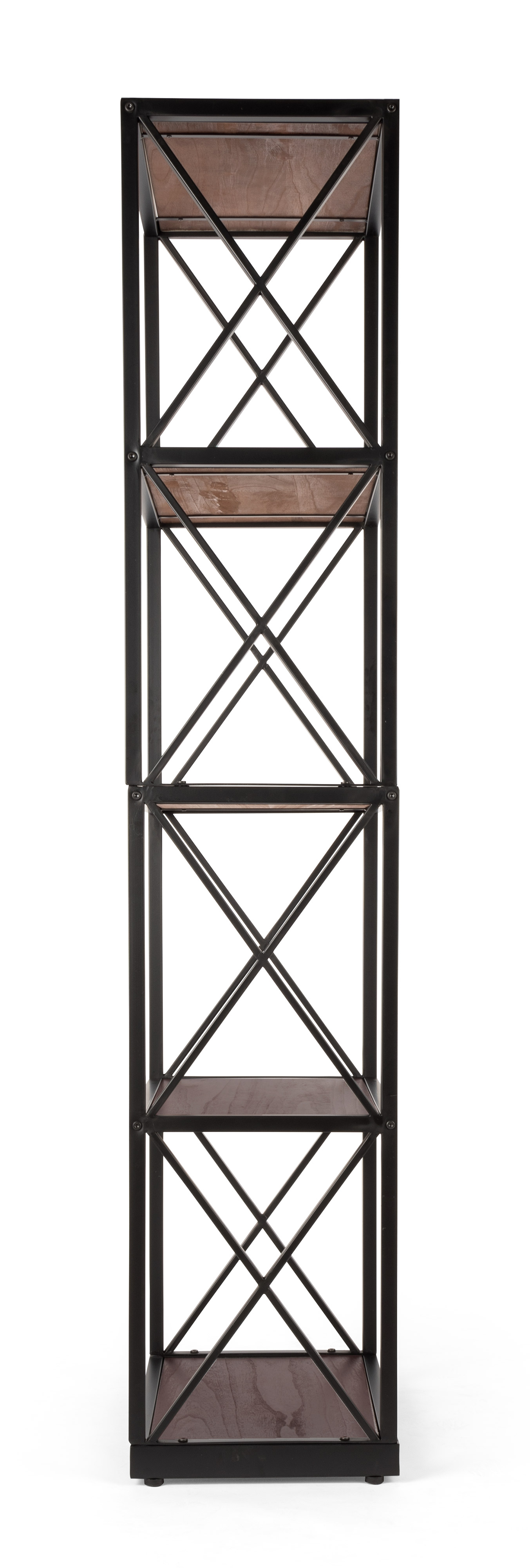 Tall Steel Frame X-Sided Shelving Unit with 5 Solid Wood Tiers - Dark Brown - Image 5