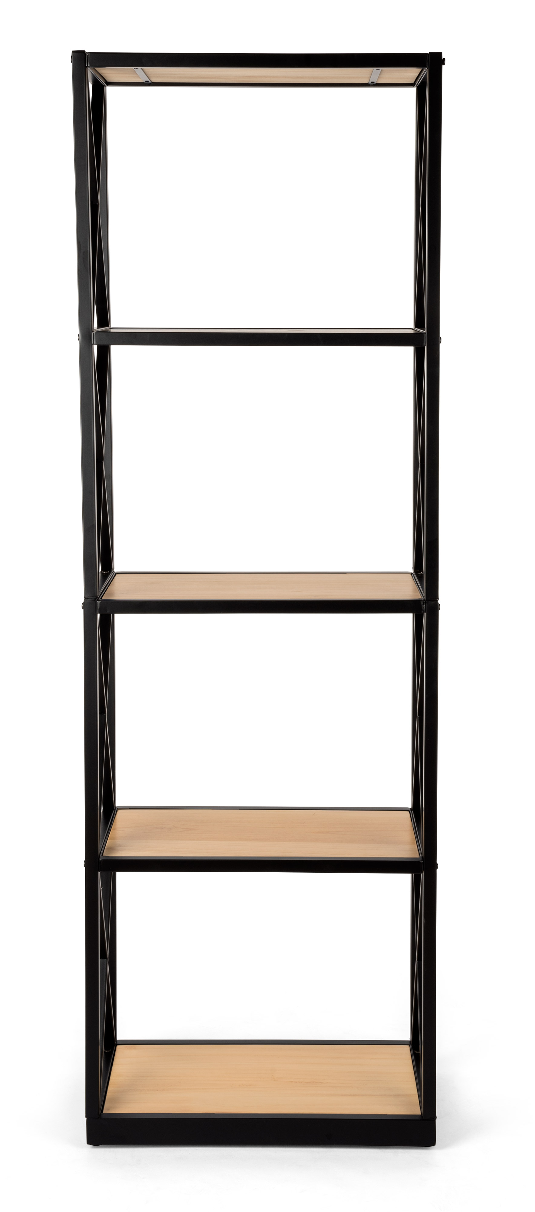 Tall Steel Frame X-Sided Shelving Unit with 5 Solid Wood Tiers - Natural - Image 4