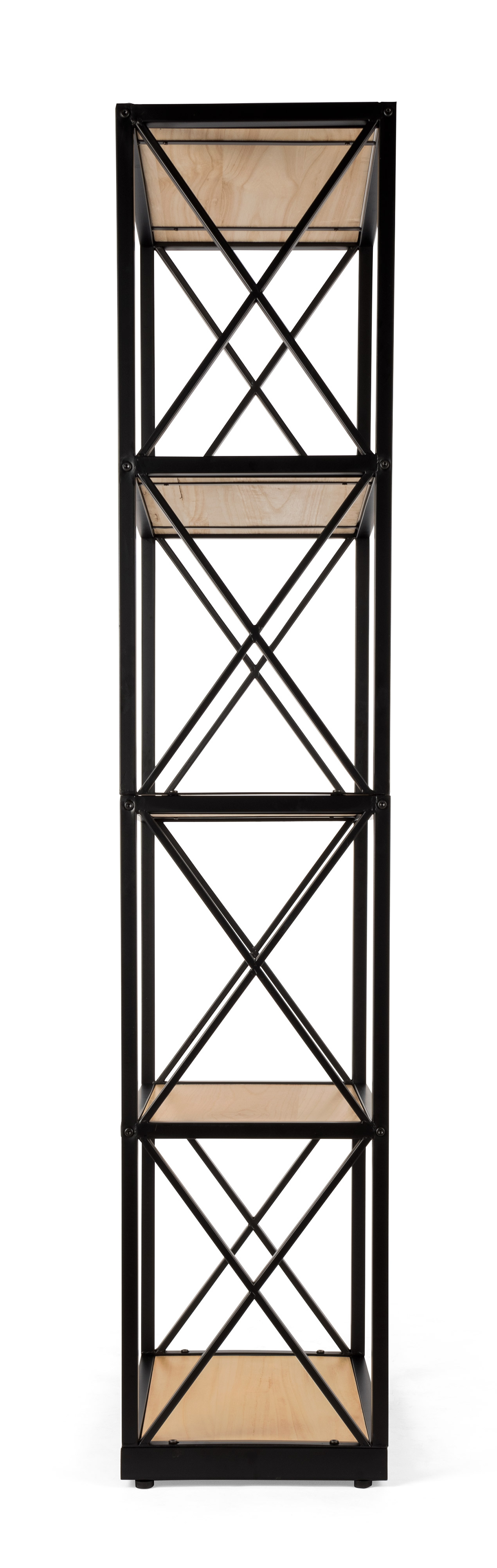 Tall Steel Frame X-Sided Shelving Unit with 5 Solid Wood Tiers - Natural - Image 5