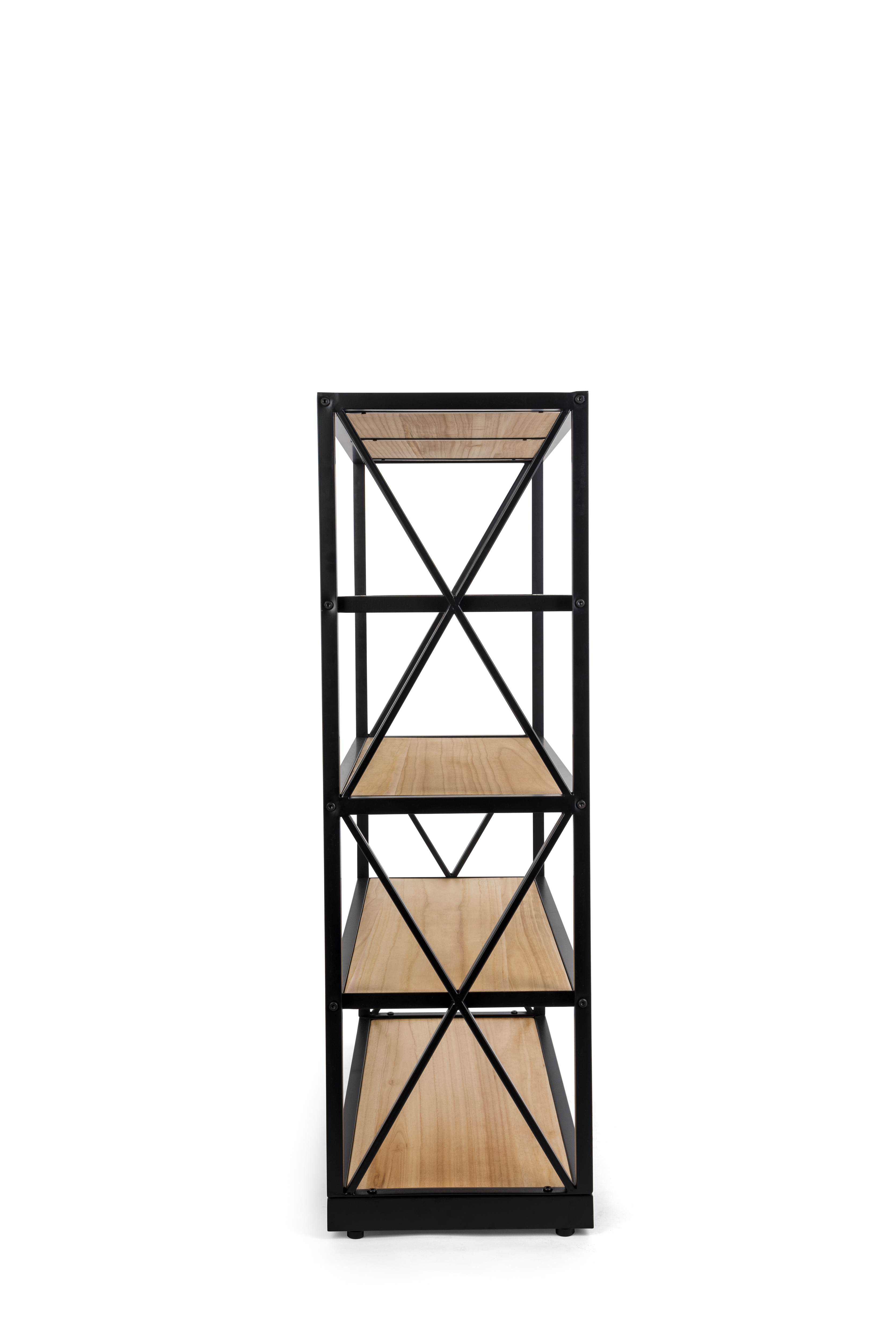 Steel Frame X-Sided Shelving Unit with 5 Solid Wood Tiers, Open Back - Natural - Image 3