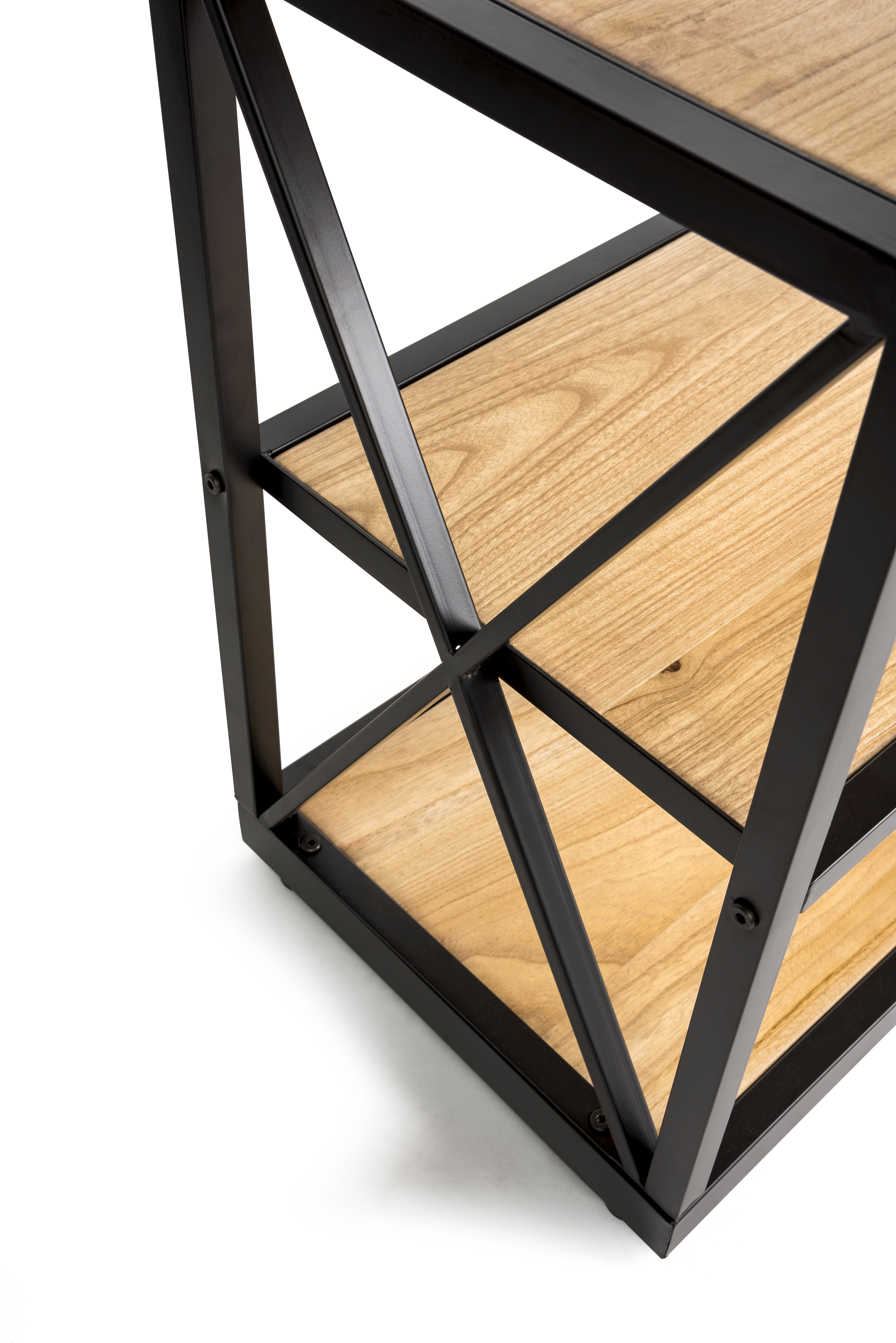 Steel Frame X-Sided Shelving Unit with 5 Solid Wood Tiers, Open Back - Natural - Image 4