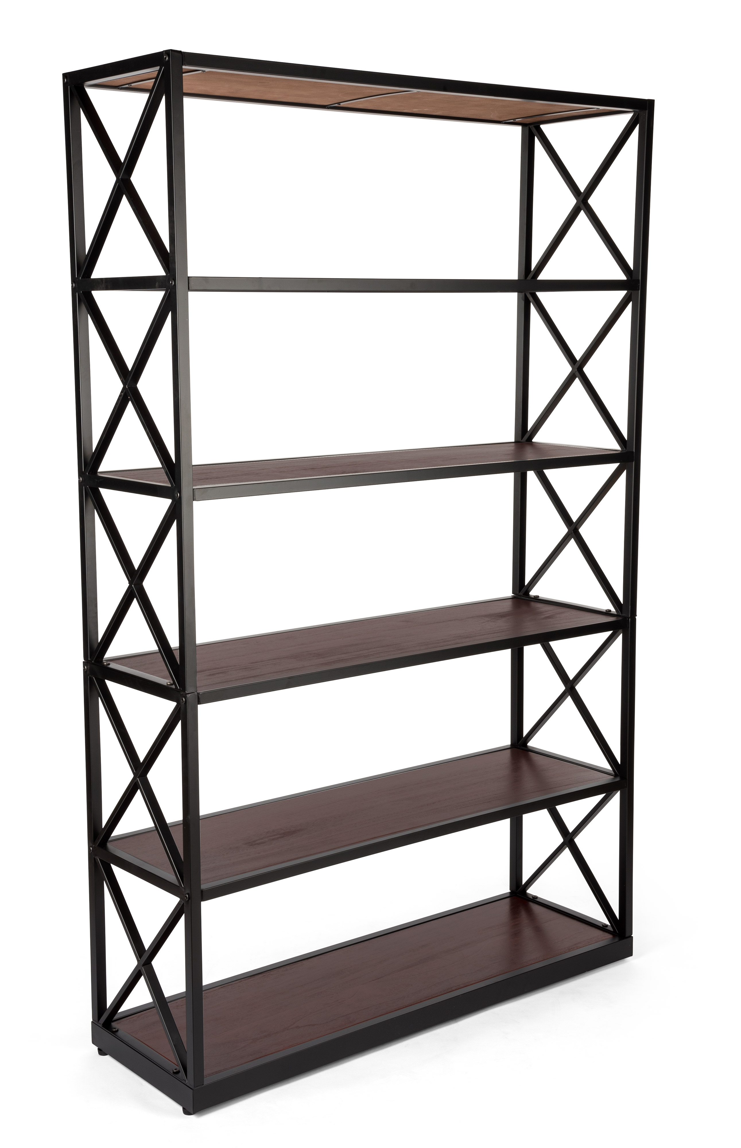 Steel Frame X-Sided Shelving Unit w/ 6 Solid Wood Tiers - Dark Brown - Image 2