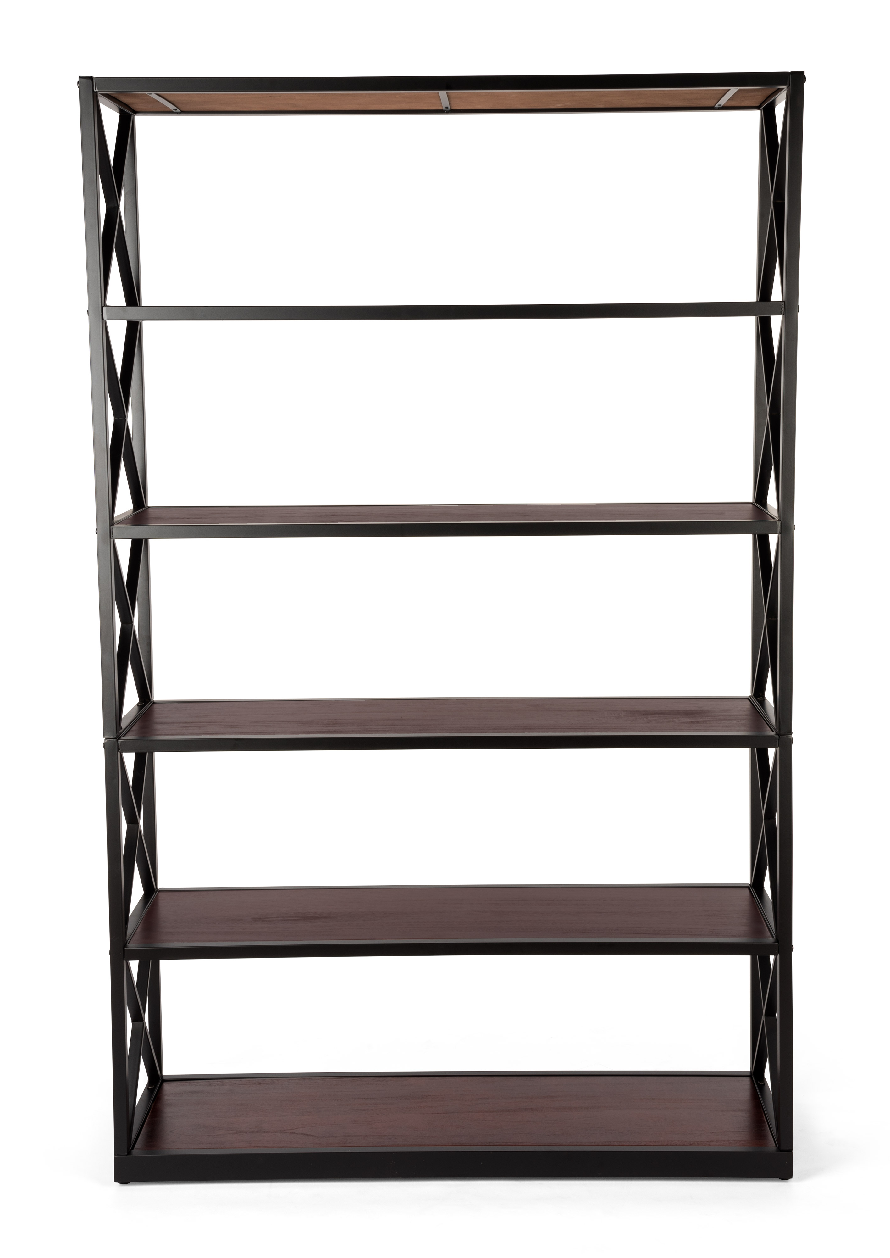 Steel Frame X-Sided Shelving Unit w/ 6 Solid Wood Tiers - Dark Brown - Image 4