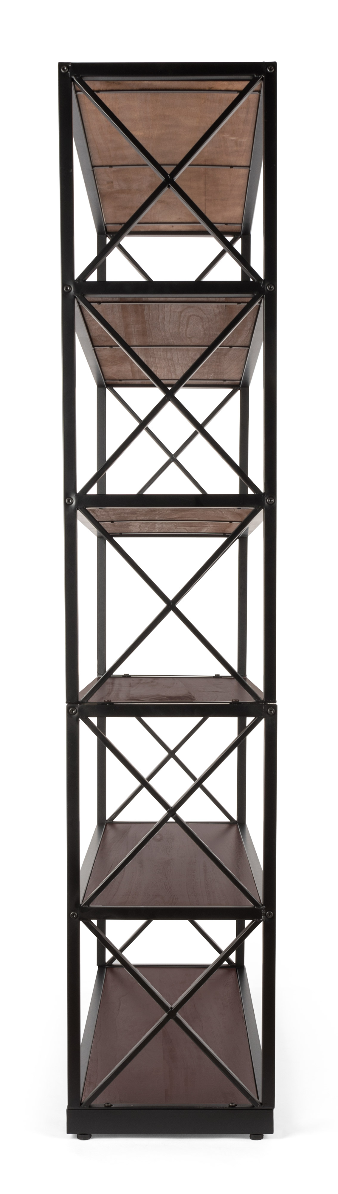 Steel Frame X-Sided Shelving Unit w/ 6 Solid Wood Tiers - Dark Brown - Image 5