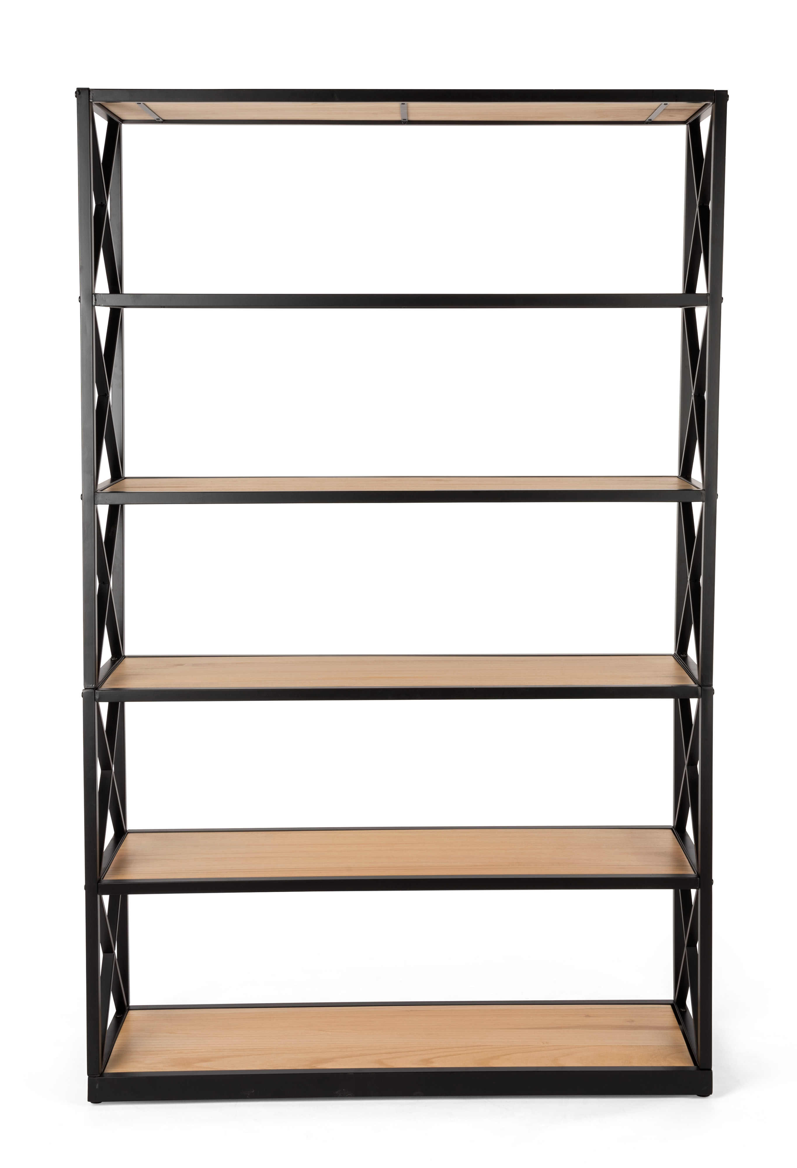 Steel Frame X-Sided Shelving Unit with 6 Solid Wood Tiers, Open Back - Natural - Image 3
