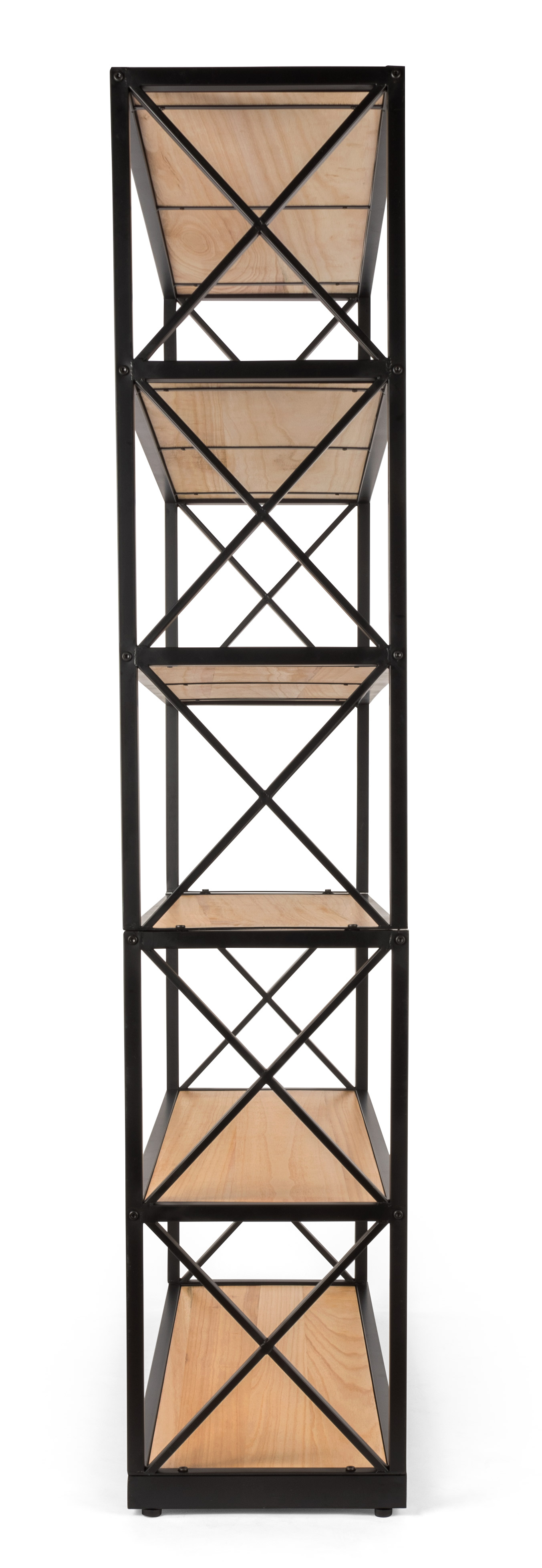 Steel Frame X-Sided Shelving Unit with 6 Solid Wood Tiers, Open Back - Natural - Image 5