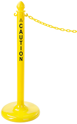 Yellow stanchion with caution message
