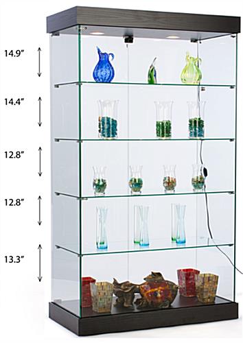 Frameless retail cabinet with 4 glass shelves