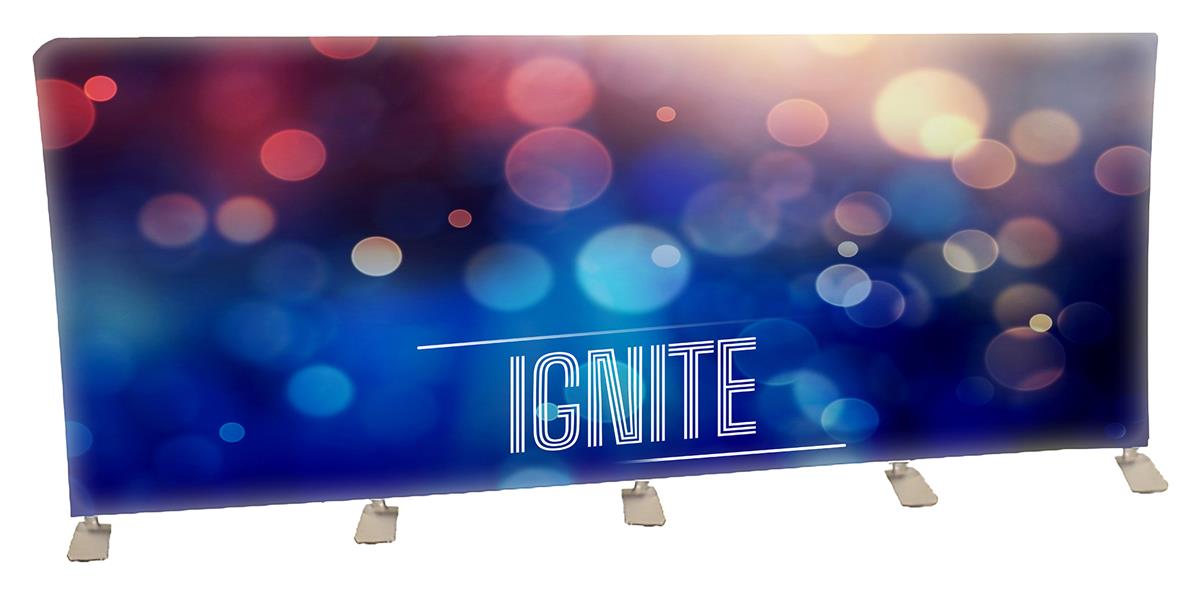20' backlit display with custom printed graphics and aluminum feet