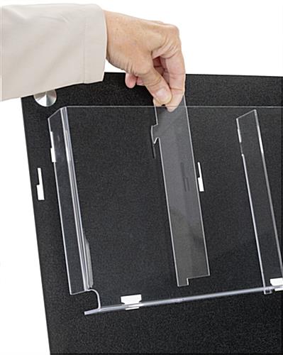 Multi-pocket acrylic brochure rack with easy snap into place pocket dividers 