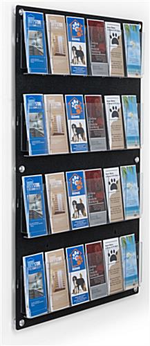 29 inch x 47.5 inch multi-pocket acrylic brochure rack with a plastic black backboard 