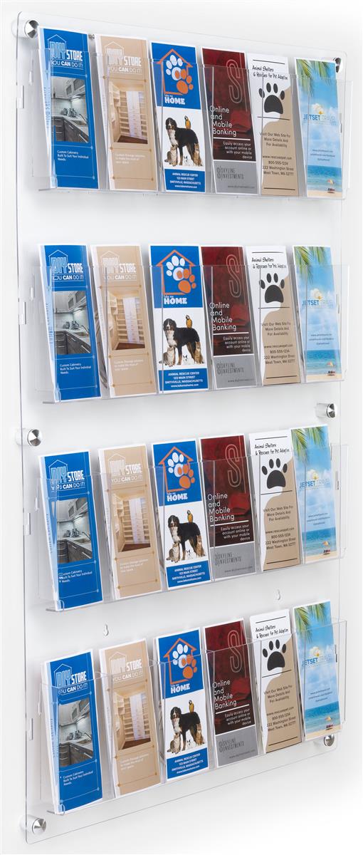 29 inch x 47.5 inch wall mounted acrylic literature display with adjustable pocket dividers