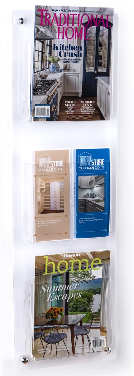 11.1 inch x 35.3 inch 3-tier wall mounted literature rack 