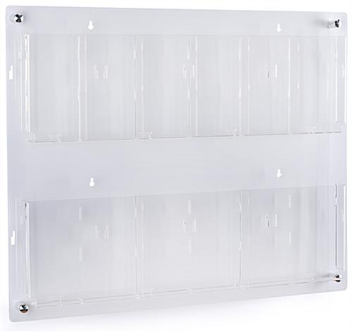 Wall mounted magazine rack with clear acrylic pocket dividers 