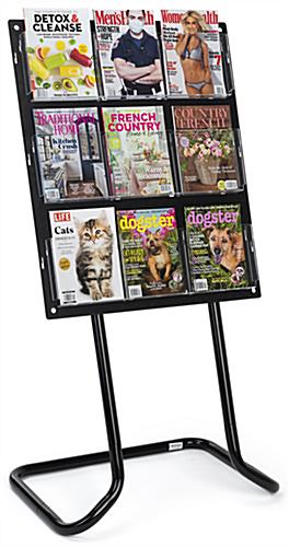 30.5 inch x 57.5 inch tiered acrylic literature floor stand with adjustable pockets to hold magazines 