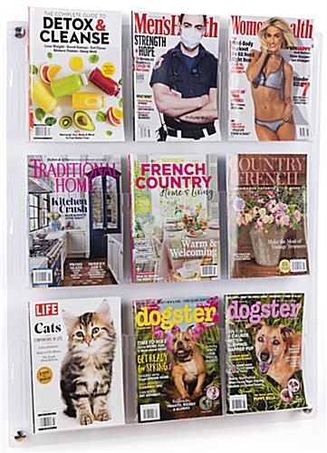29.0 inch x 35.0 inch 3-tiered acrylic literature wall rack with 9 pocket dividers 