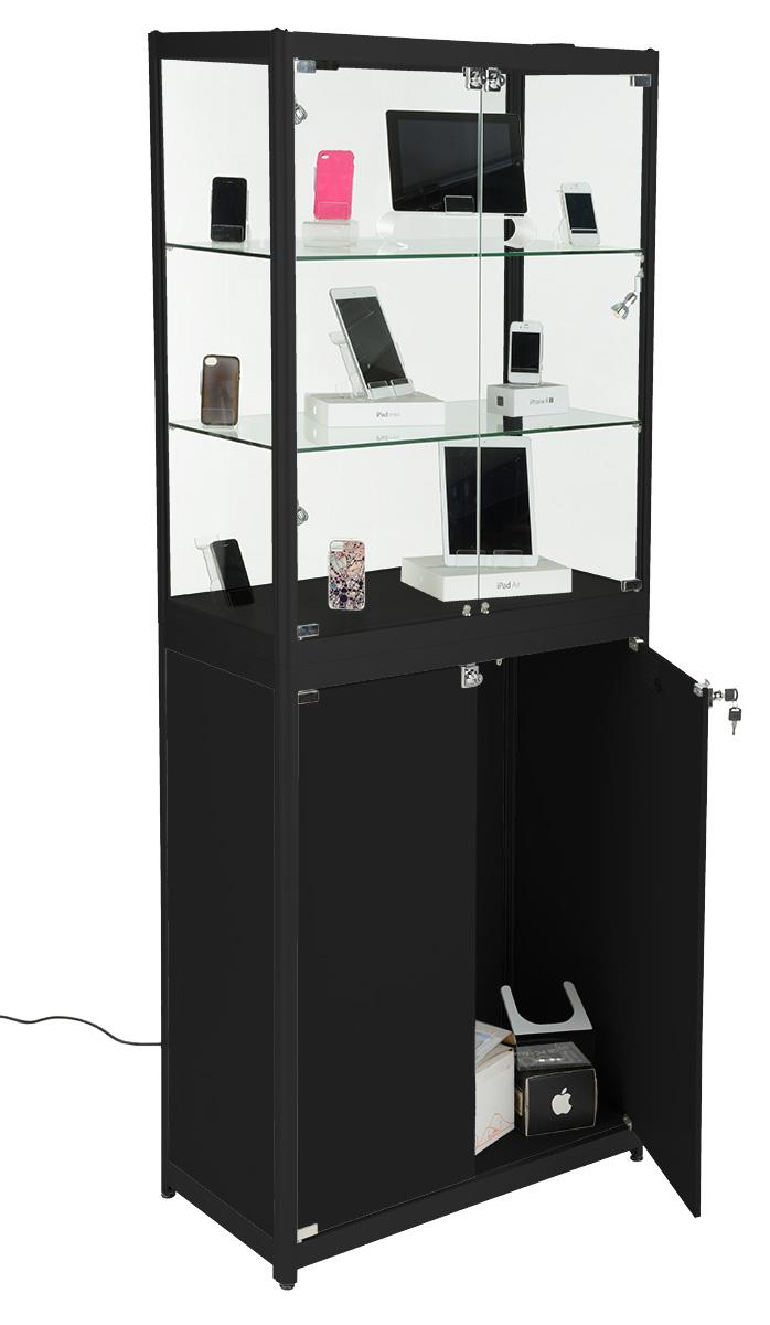 Black Portable Display Case Glass Cabinet With Enclosed Locking Base