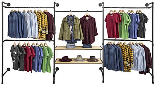 Pipe Wall Mounted Outrigger System Showcasing Clothing and Hats