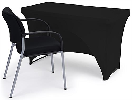 Black stretch table cloth with fire retardant polyester