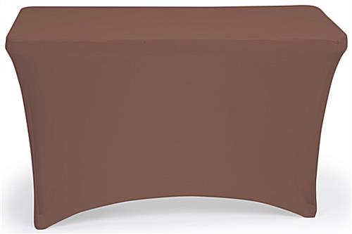 Brown stretch table cloth with flame retardant polyester design
