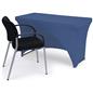 Navy blue stretch table cloth with flame retardant material