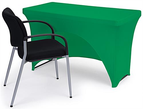 Kelly green stretch table cloth with machine washable design