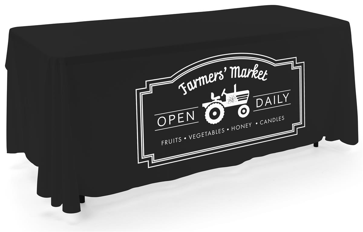 Black open back tablecloth with customized design