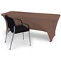 Brown stretch table cloth with 29 x 72 overall size 