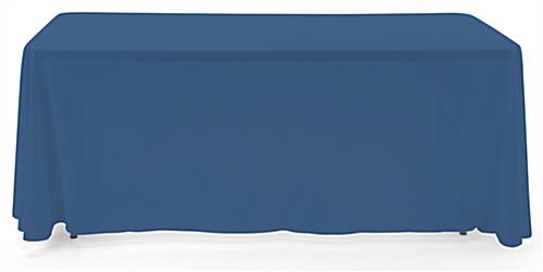 Dark blue 3-sided event table cloth with rounded top corners to prevent bunching