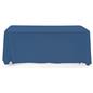 Dark blue 3-sided event table cloth with rounded top corners to prevent bunching