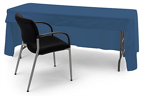 Navy blue open back tablecloth with room for a presenter