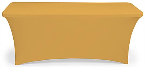 Gold stretch table cloth is made with polyester fabric