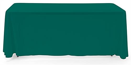 Green 3-sided event table cloth with rounded top corners to prevent bunching